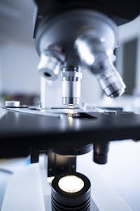 Detailed view of a laboratory microscope focusing on lens and optical components. Class 12 Physics